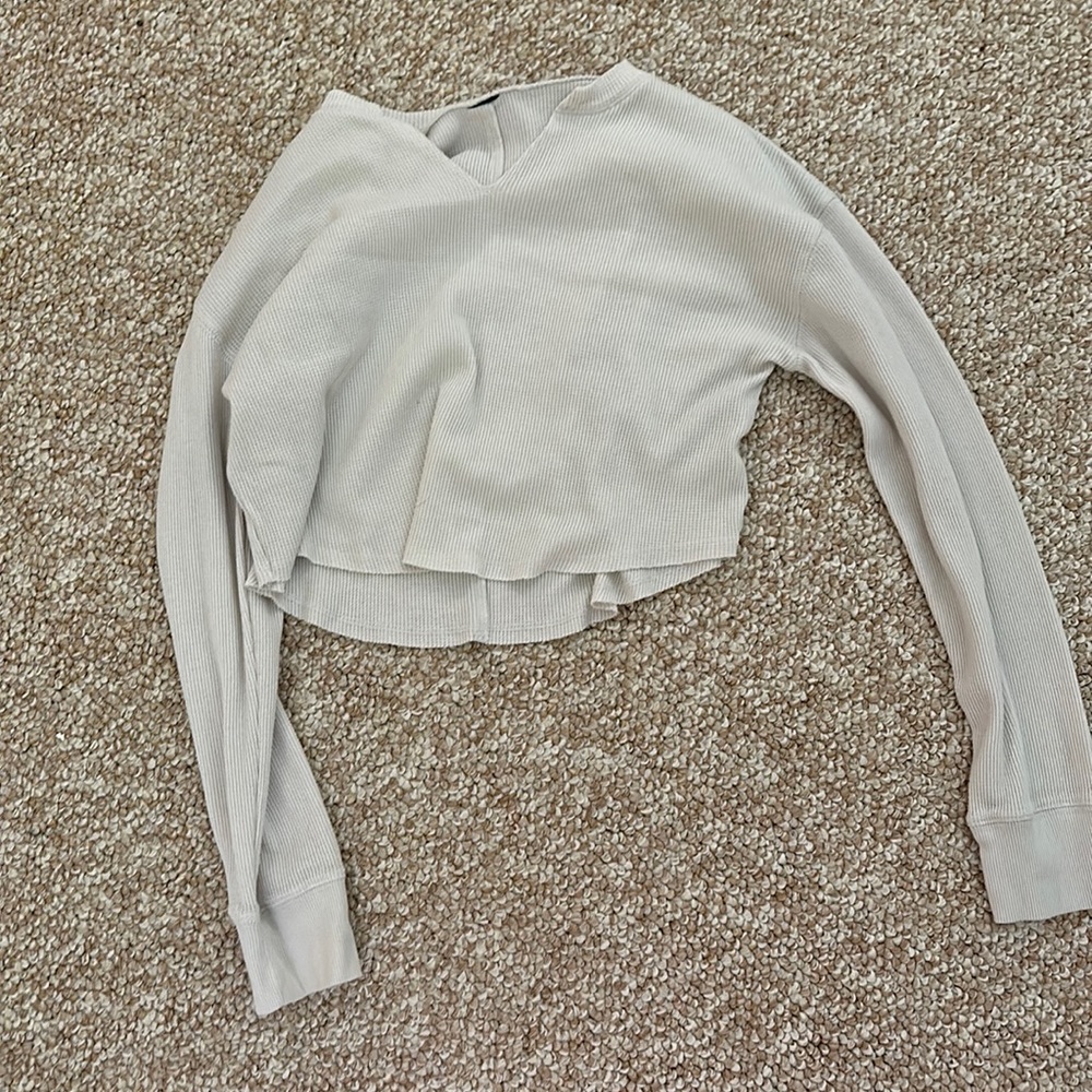 long sleeve, waffle, cream